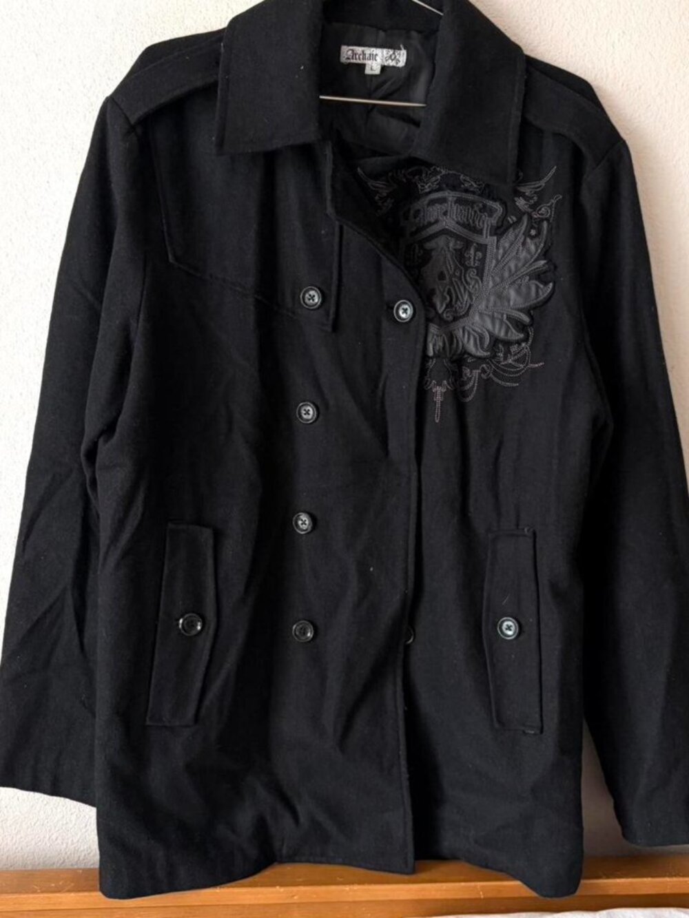 Archaic by Affliction Black Peacoat Coat Men's Large y2k 2000s